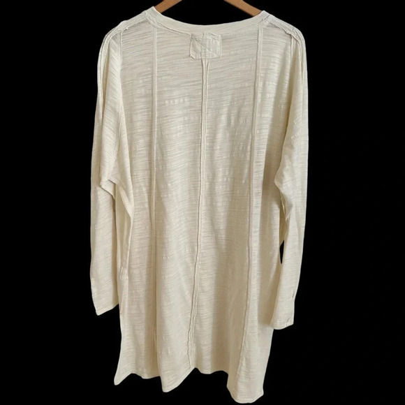 We the Free People size Large Cream Slub Knit Tunic Top Cotton Knit Thumbholes L - Picture 2 of 6